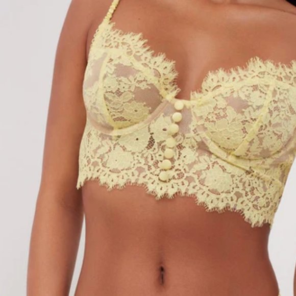 For Love and Lemons Faye Yellow Lace Bustier Bralette XS - Picture 1 of 4